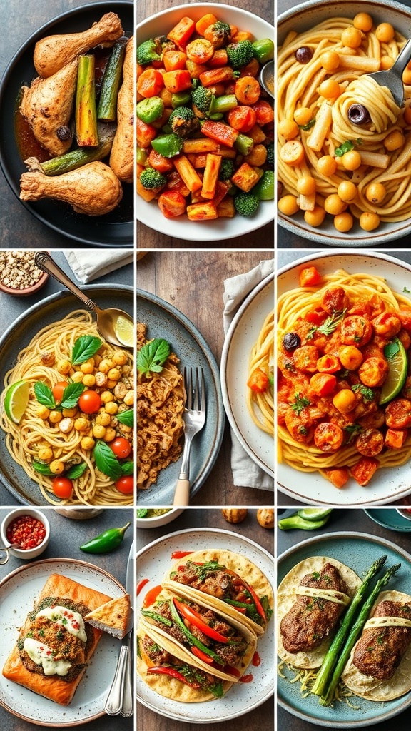 Seven Delicious Dinners to Make This Week A variety of delicious dinner dishes, showcasing different cuisines and vibrant colors.